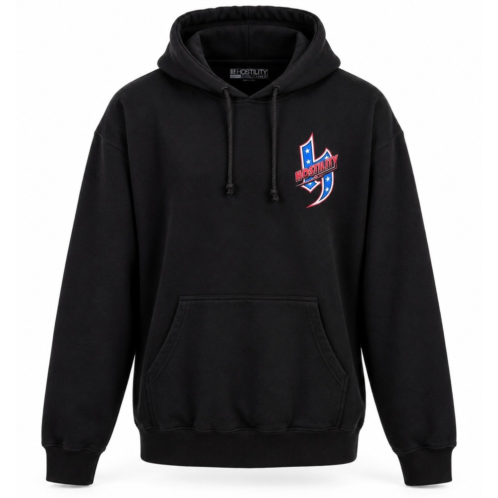Hostility Clothing Mens Graphic Hoodie Black XL Stars Stripe
